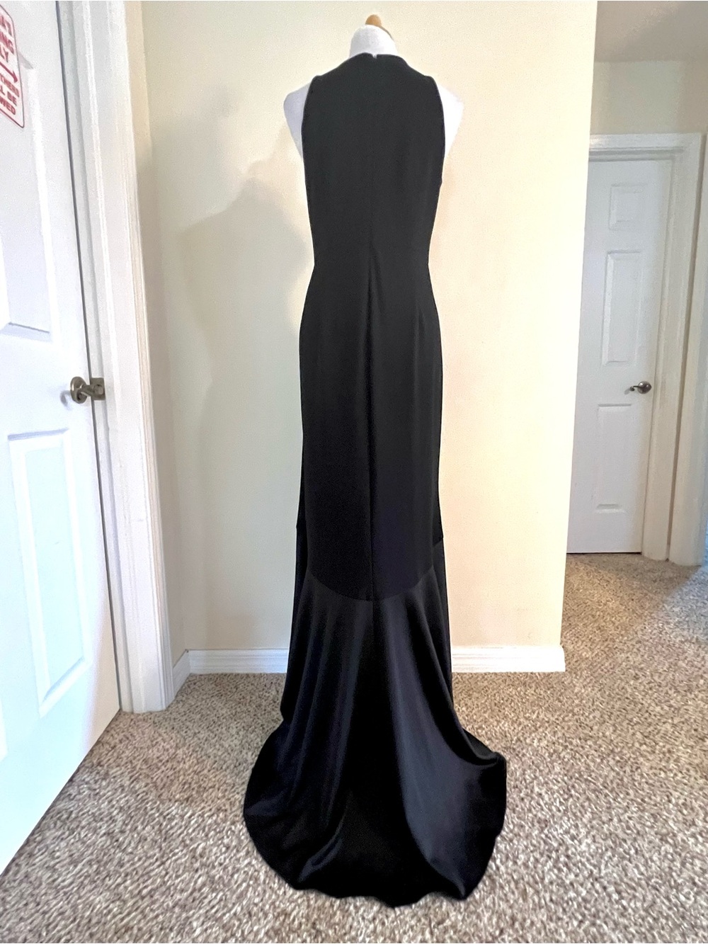 Adrianna Papell 8 Black Mermaid Gown Asymmetrical Ruffle Cascade Formal Evening - Picture 9 of 13
